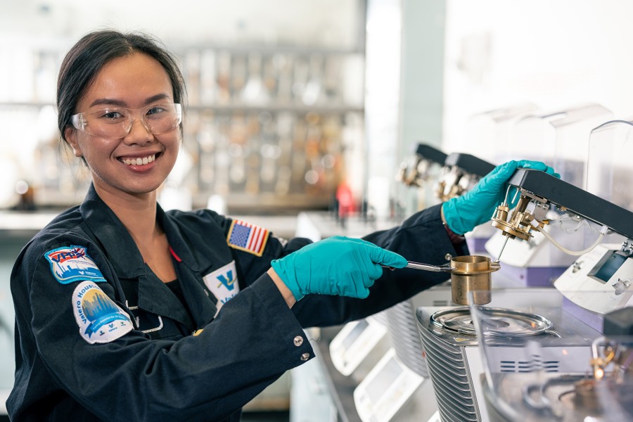 Royal Dutch Shell employee in the lab at the Houston Refinery