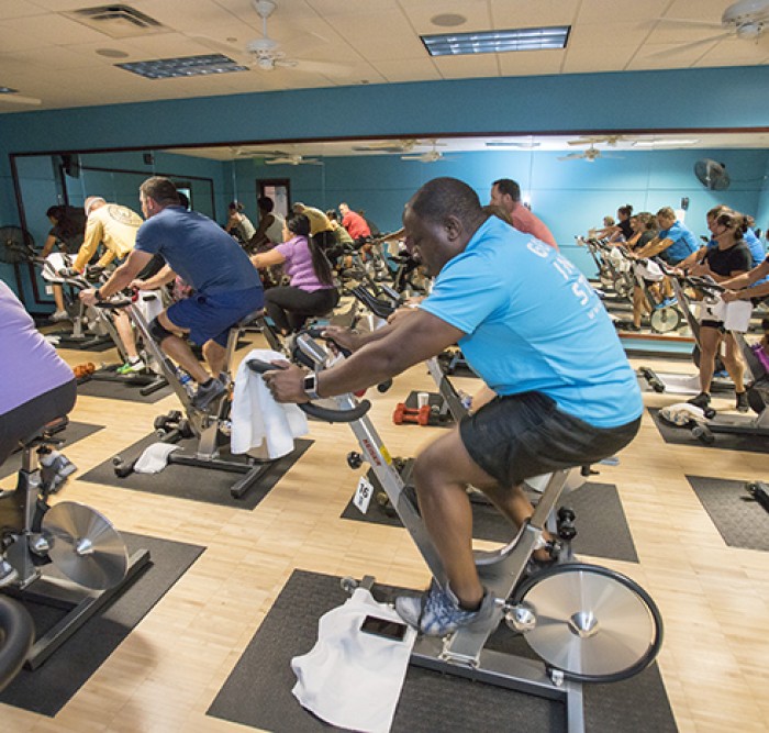 Royal Dutch Shell employees enjoying spin class